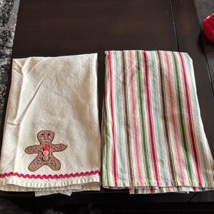 Festive Kitchen Towel Set with Gingerbread and Stripes